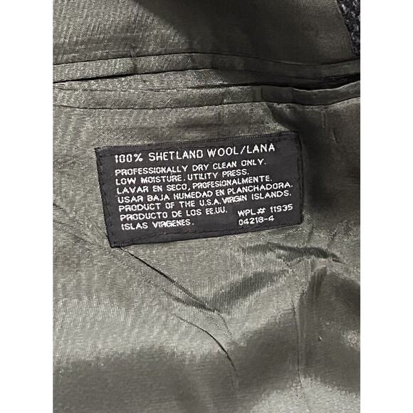 Towncraft 42R Blue Herringbone Tweed Shetland Wool Blazer Sport Jacket Coat - Picture 7 of 8